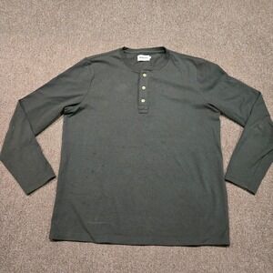 Taylor Stitch Henley Shirt Mens Large 44 Olive Long Sleeve Button Front READ